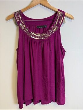 Apt. 9 Beaded Scoop Neck Tank Top - Magenta